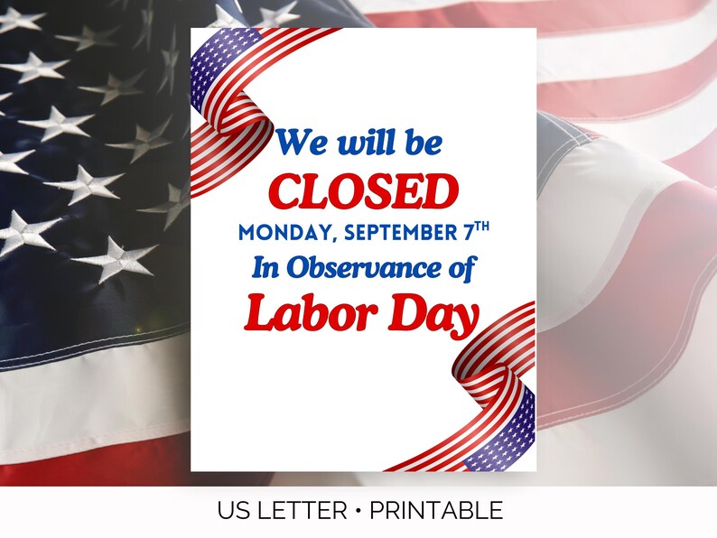 2026 Labor Day Closed Sign, Closed for Labor Day Sign, We Are Closed