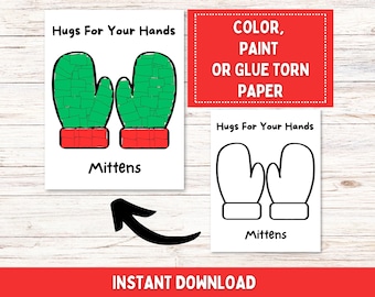 Winter Preschool Worksheets, Holiday Craft For Kids, Daycare, Winter Activity for Toddlers, Cut and Paste Craft, Dementia Activity