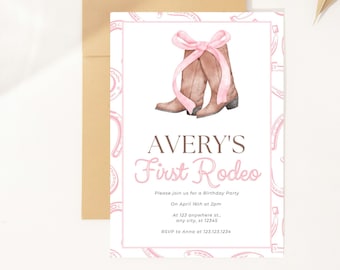 Pink First Rodeo Birthday Invitation: Editable Western Party (Digital Download)