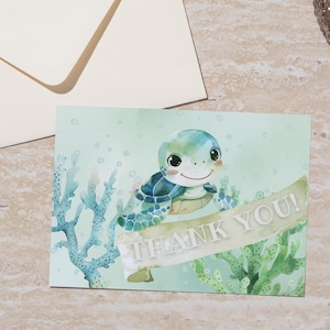 Editable Turtle Foldable Thank you Card, Blank, Turtley Two, Customizable, Instant Download