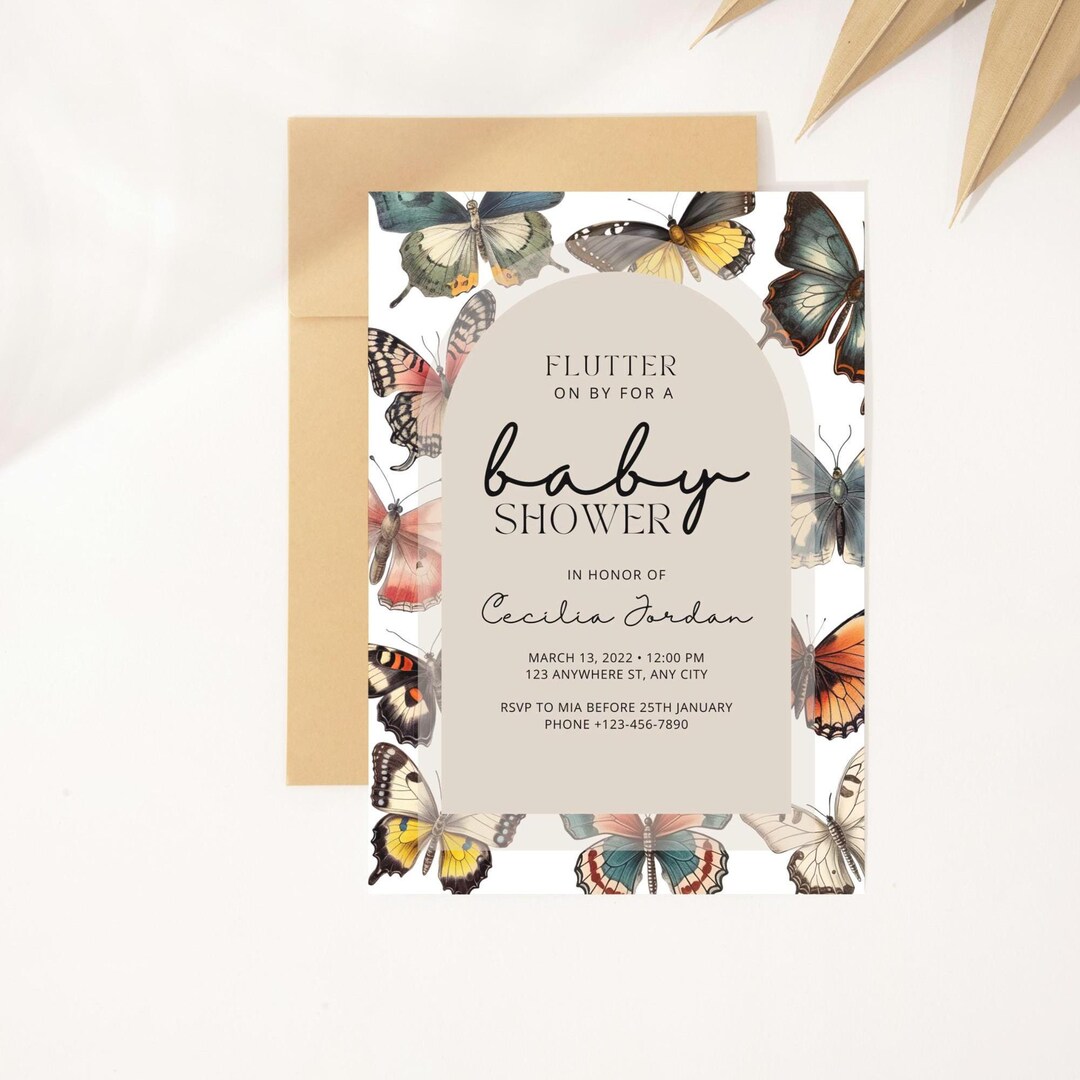 Editable Butterfly Baby Shower Invitation, Vintage Butterfly ...