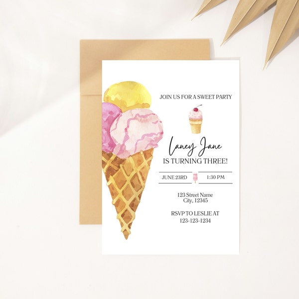 Editable Ice Cream Party Invitation, Customizable, Instant Download