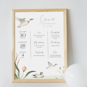 Póster editable de mi primer año, póster del primer año de Mallard/Duck personalizable, descarga instantánea
