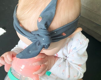 Knit Grey Strawberry Baby Tie Headband