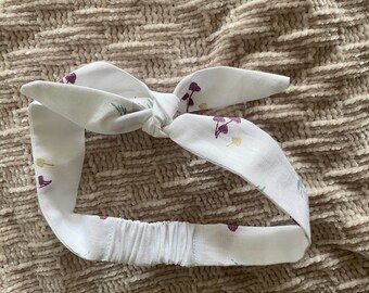 Tie Baby Headband White Bunny Mushroom