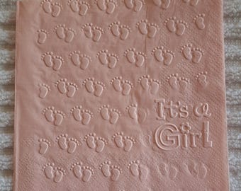 Tovaglioli goffrati per baby shower - It's A Girl, rosa (set da 25)