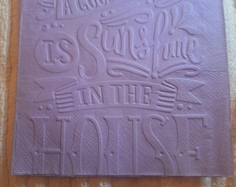 Embossed Lavender Cocktail Napkins: "Laugh - Sunshine in this House" 5" x 5" - Set of 25