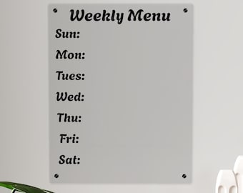 Tablero de menú semanal de borrado en seco, menú para planificar comidas familiares, letrero decorativo para la cocina, organizador de comidas, planificador semanal, paneles acrílicos para pared.