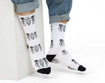 Calzini da uomo con stampa a sublimazione raffiguranti sposi scheletrici, "Finché morte non ci separi", calzini da matrimonio, calzini di Halloween, calzini originali, regalo unico