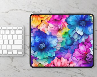 Muismat met aquarel bloemen: levendig bureaudecor