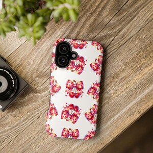 Cherries & Coquette Bow with Hearts Magnetic Tough Case, Cherry Design Case, Heart Pattern iPhone Cover, Coquette Bow Phone Case, Cute Fruit