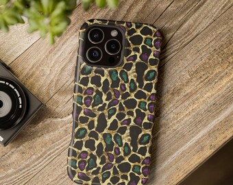 Leopard Print iPhone Magnetic Tough Case - Gold Black Purple Green, iPhone 17, 16, 15, 14, Stylish Phone Case, Trendy Phone Animal Print