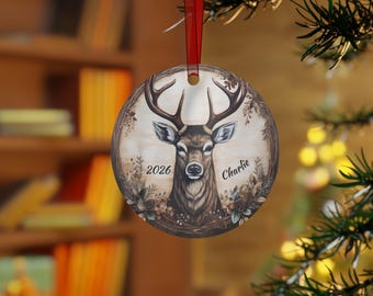 Personalized Deer Ornament: Rustic Christmas Tree Decor, Custom Family Gift