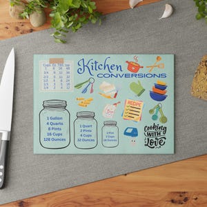 Glass Kitchen Conversions Cutting Board, Cute Kitchen Glass Cutting Board, Housewarming Gift, Measurement Conversion Chart, First Time Chef