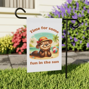 Summertime Otter Yard Flag, Fun Otter Summer Yard Flag, Summertime Beach Otter Yard Flag, Otter on the Beach Yard Flag, Housewarming Gift