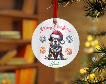 Personalisierte englische Bulldogge Weihnachtsverzierung: Metallfeiertags-Dekor