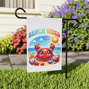 Crab Beach Vibes Garden Flag: Coastal Summer Decor