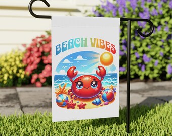 Crab Beach Vibes Garden Flag: Coastal Summer Decor