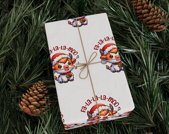 Inpakpapier kerstkoe, omslagdoek, Fa-La-La-Moo