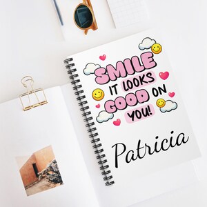 Smile It Looks Good on You Personalized Journal Mental Health Notebook Custom Gift for Best Friend Therapy Notebook Self Care Journal