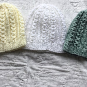 Hand Knitted Beanie Hats to fit 0 to 6 Months