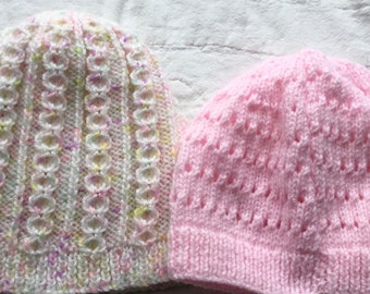 Hand Knitted Beanie Hats to fit 6 to 12 Months