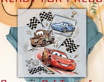Transferencia DTF de Cars Disney retro, Rayo McQueen, lista para planchar, ropa de calle para niños