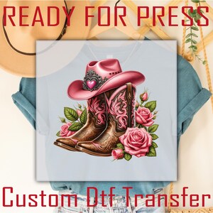 Pink Cow Girl Dtf Transfer, Western Dtf Transfer Ready to Press, Country Girl Dtf Heat Transfer For Shirts, Western Cowboy Iron On Decal
