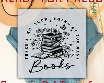 Book Lover DTF Transfer: Stacked Books & Flowers Ready To Press, Bookish Iron On Decal, Bookworm Heat Press