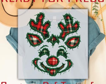 Ripped Reindeer Christmas Dtf Transfer, Reverse Applique Xmas Ready To Press