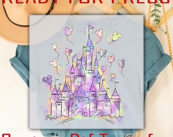 Disney Watercolor Castle DTF Transfer, Disneyland Trip 2026 Ready to Press Heat Transfer