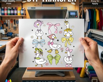 Coquette Goose DTF Transfer, Floral Bow Heat Press Design, Retro Iron On