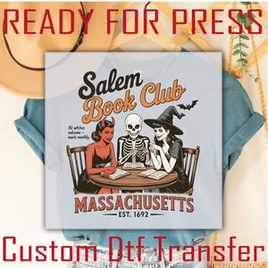 Salem Book Club Halloween DTF Transfer: Witch, Skeleton & Devil Heat Transfer