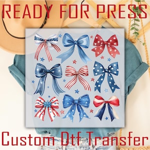 Patriotic Bows DTF Transfer: Retro 4th of July Shirt Heat Transfer