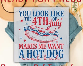 4th of July DTF Transfer: Retro Patriotic Heat Transfer, Fourth of July Hot Dog Iron On