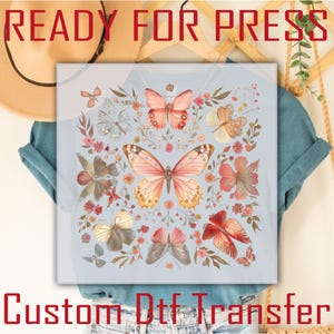 Boho Cottagecore Monarch Butterfly Dtf Transfer Ready To Press, Floral Tee DTF Transfers, Flower Sublimation, Woodland Creatures Transfer