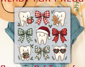 Funny Christmas Teeth DTF Transfer: Funny Dentist Holiday Ready to Press