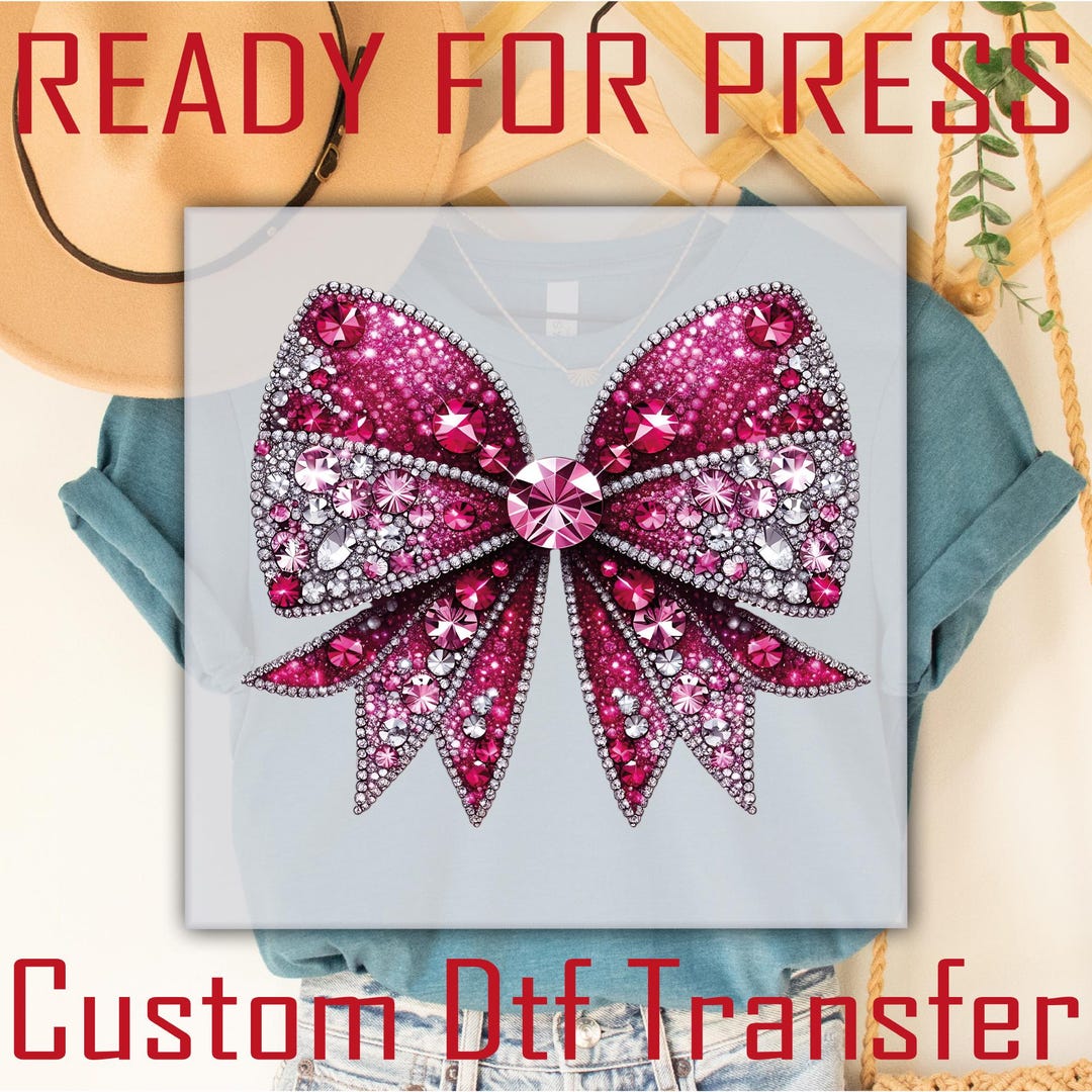 Pink Rhinestone Bow Pink Rhinestone Bow DTF Transfer: Sparkle Glitter Iron On - Etsy
