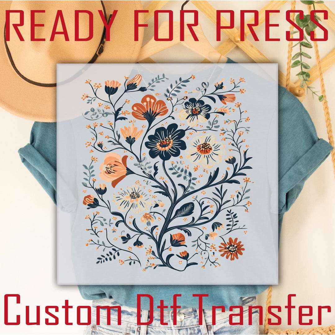 Boho Floral DTF Transfer: Flower Iron on Transfer Ready to Press Tee ...