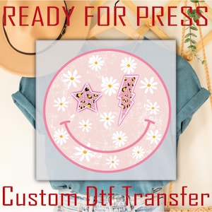 Smiley Face DTF Transfer: Flower Power Iron-On Heat Transfer