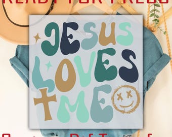 Jesus Loves Me DTF Transfer: Christian Kids Shirt Ready To Press, Toddler Religious Design Iron On