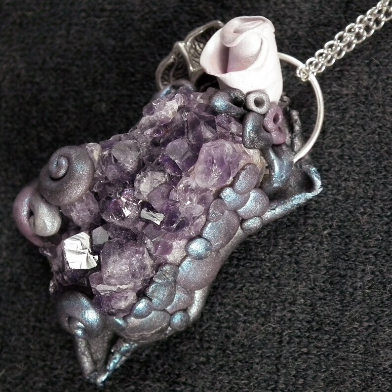 TUTORIAL: Amethyst & Clay Flower Pendant Polymer Clay Pendant Instructions image 2