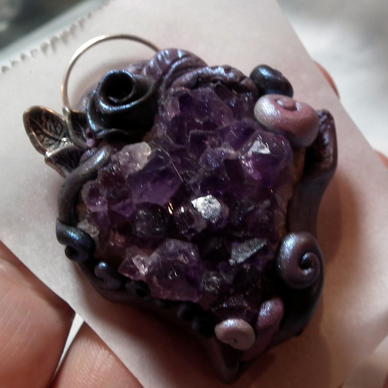 TUTORIAL: Amethyst & Clay Flower Pendant Polymer Clay Pendant Instructions image 4