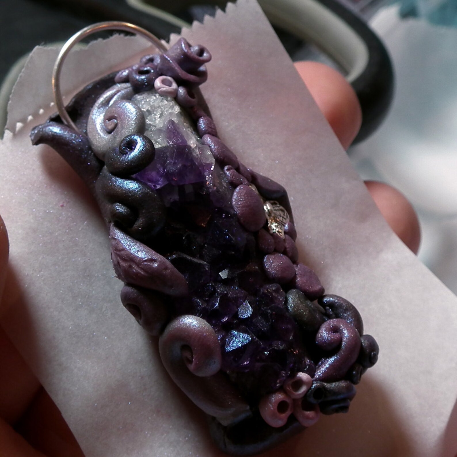 TUTORIAL Amethyst & Clay Flower Pendant polymer Clay Pendant