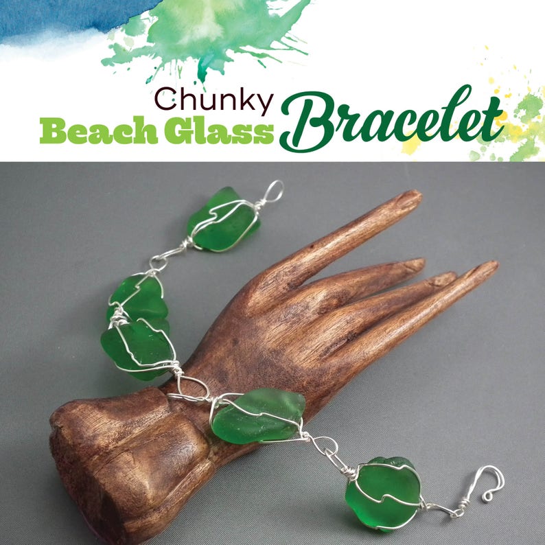 TUTORIAL: Chunky Beach Glass Bracelet or Necklace Wire-Wrapped Instructions image 1