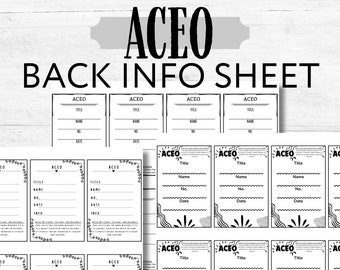 ACEO ATC Back Side Info Card Sheets Printable Download, Artist Trading Card Information 2x3, Digital Download Small Minature Paintings Blank