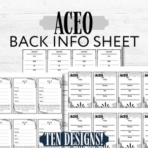 ACEO ATC Back Side Info Card Sheets Printable Download, Artist Trading Card Information 2x3, Digital Download Small Minature Paintings Blank