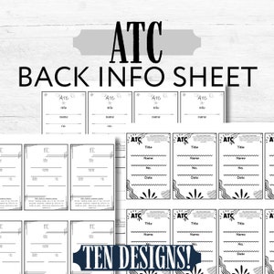 ATC ACEO Back Side Info Card Sheets Printable Download, Artist Trading Card Information 2x3, Digital Download Small Minature Paintings Blank
