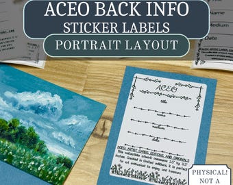 ACEO/ATC Back Label PORTRAIT Information Stickers 2" x 3" | Made to Order | Art Supplies Artist Trading Cards | Physical Product Ten Designs