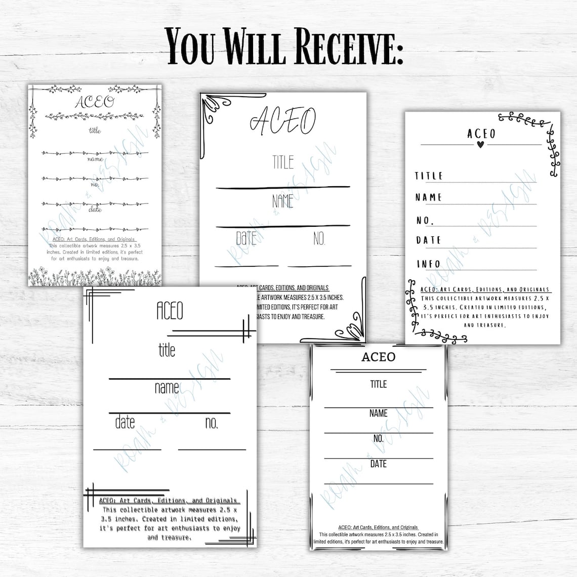 ACEO ATC Back Side Info Card Sheets Printable Download, Artist Trading ...